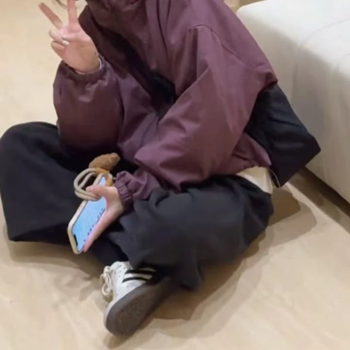 Y883紫厚款连帽拉链休闲外套789