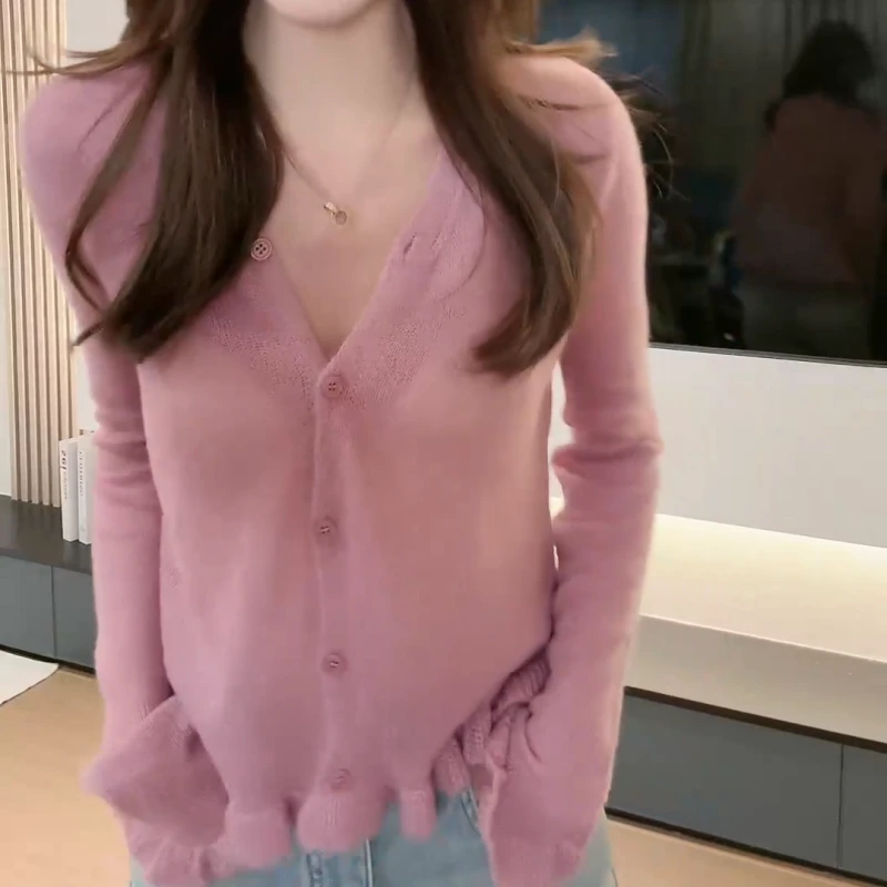 2025新款欧若风温柔软糯慵懒毛衣女人味长袖针织开衫LK2501995