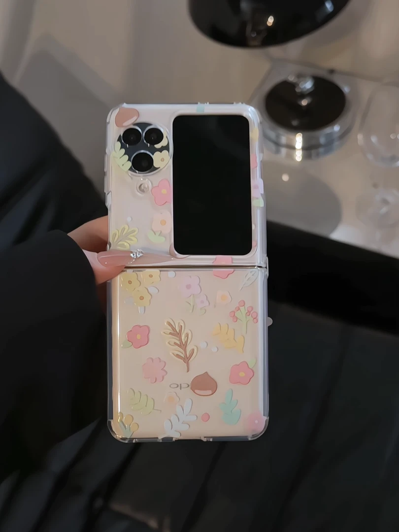 （OPPOfindn3系列）直边折叠适用OPPOfindn2flip手机壳小众板栗小花