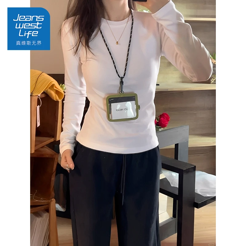 真维斯无界薄绒磨毛上衣女秋冬大码胖MM弹力内搭打底衫圆领长袖衫