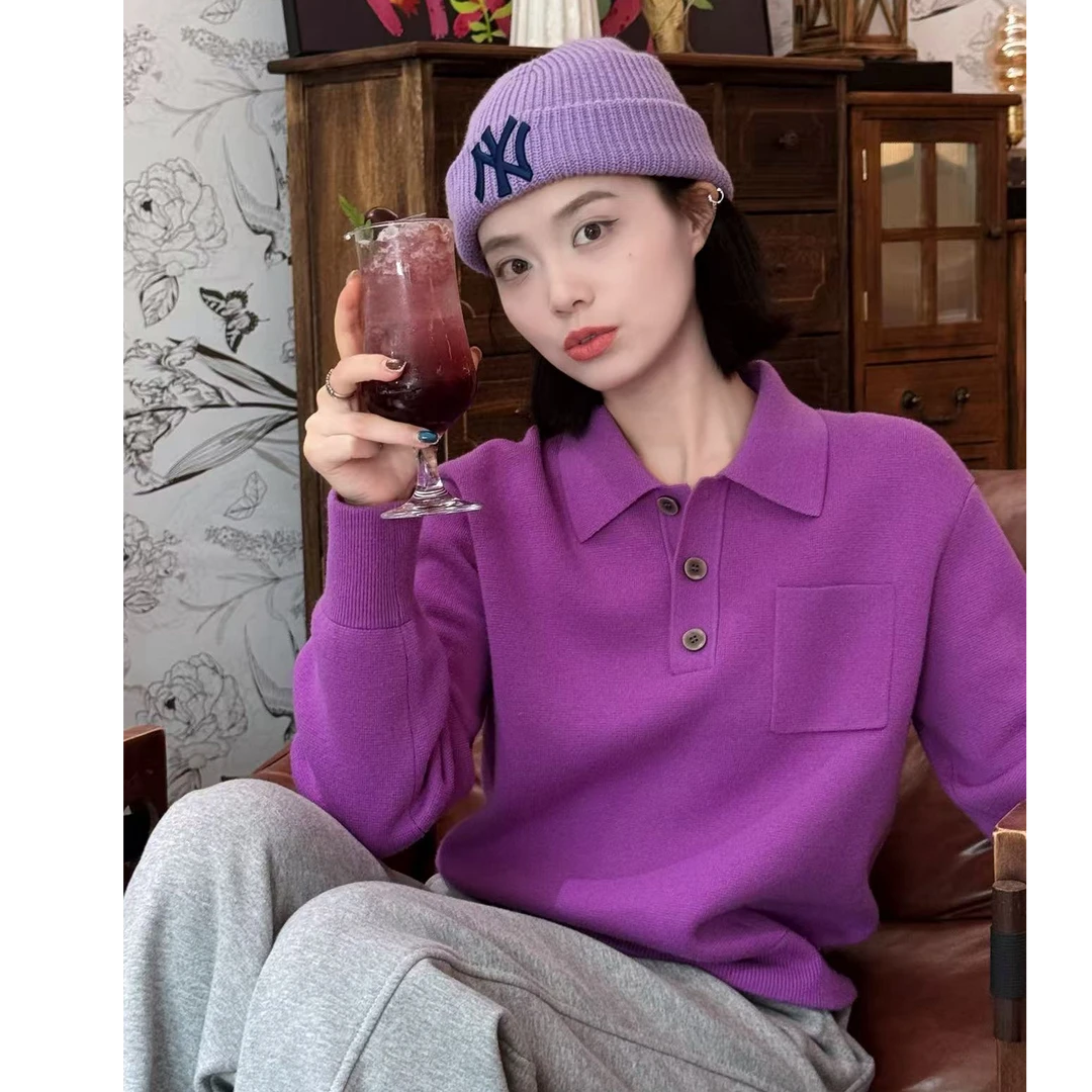 GIRDEAR/哥弟秋冬新款简约时尚-紫气东来-百搭翻领毛针织衫138077