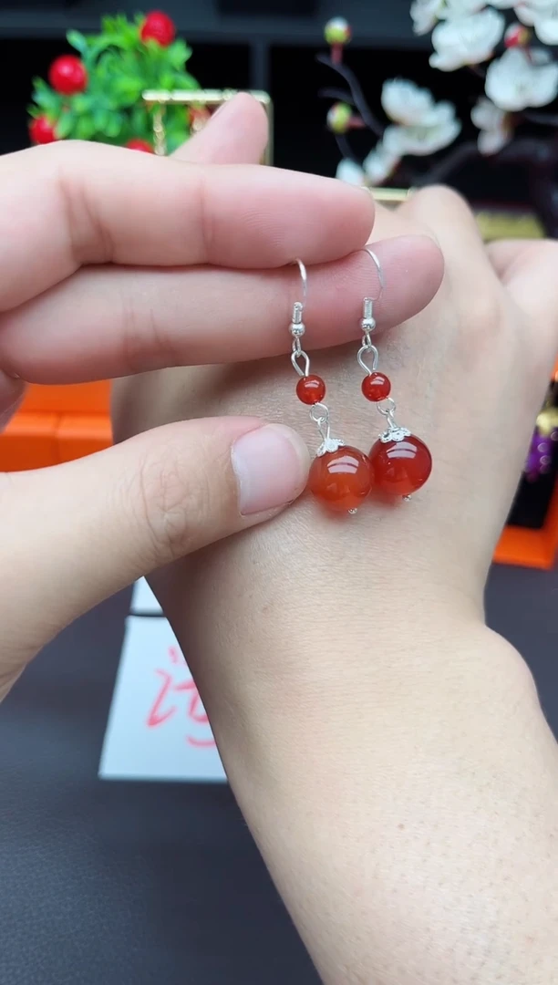 玛瑙/玉髓耳饰银S925镶嵌409000