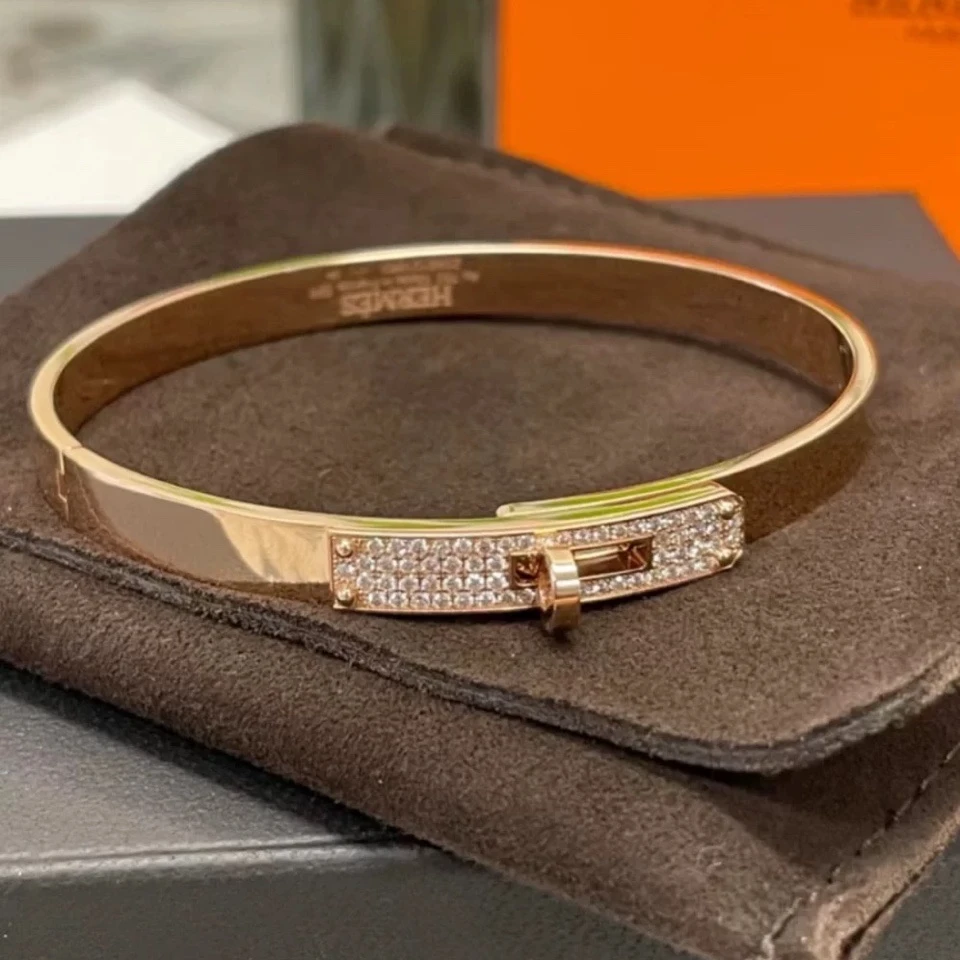 未使用 Hermes/爱马仕 【念念】Kelly 半钻 手镯 18K玫瑰金 SH