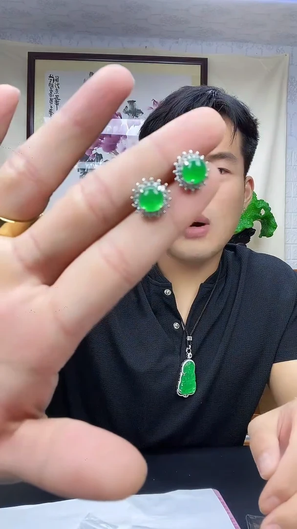 银S925镶嵌翡翠耳饰E04