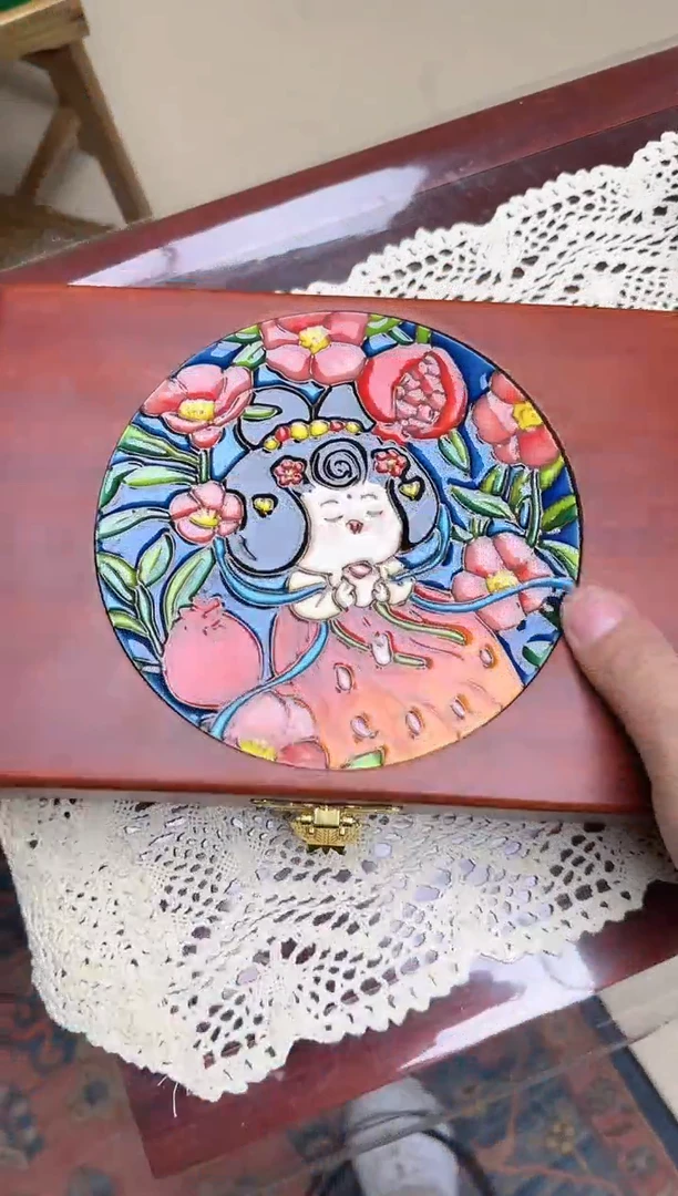 陶瓷 首饰盒 长方  圆瓷片