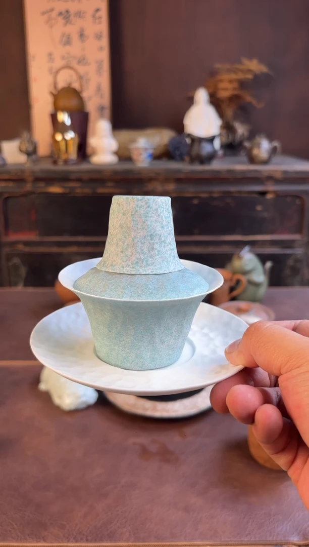 瓷片招**使蓝彩三才盖碗+两个杯子