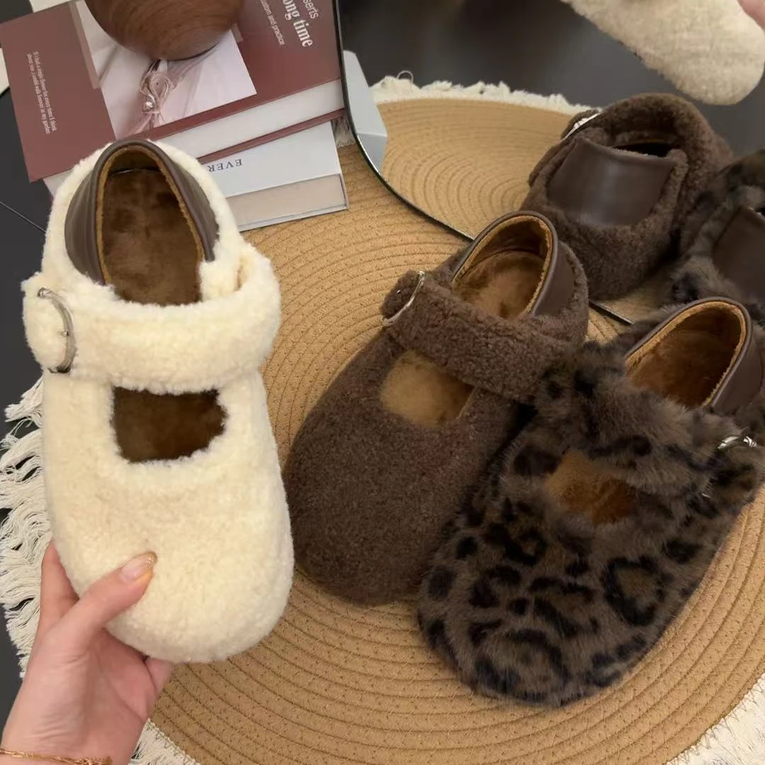 卡皮巴拉新款韩版一鞋两穿玛丽珍毛毛拖鞋包头纯色百搭休闲