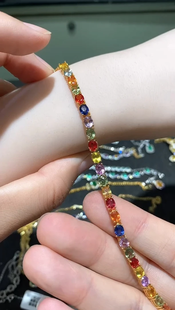 手链蓝宝石银S925镀金镶嵌手链