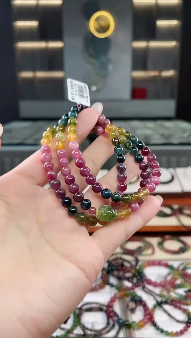 未镶嵌老矿碧玺三圈手串6mm+碧玺多样性发一条T
