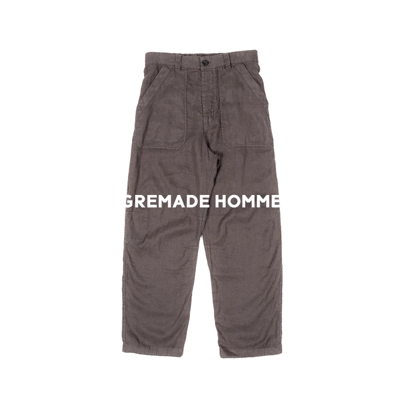 GREMADE 复古老钱风亚麻做旧工装口袋休闲直筒宽松甲板裤
