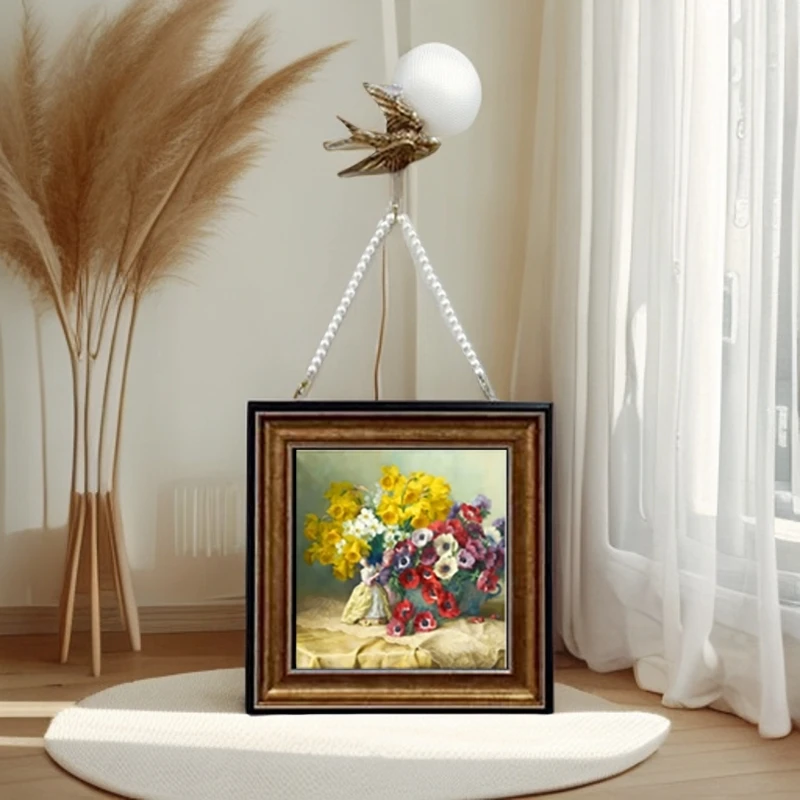 正方形珠链燕子挂画美式法式欧式中古餐厅客厅卧室厨房儿童房茶室