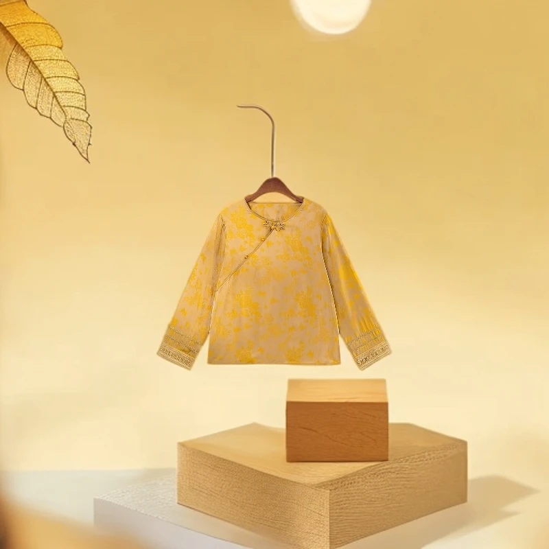 《春季》新款上衣小衫女装新中式国风圆领绣花气质长袖衬衫    0375