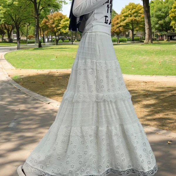 【温柔风】春季超柔蕾丝夏季舒适半身裙蕾丝显瘦白色半身裙长裙裙子