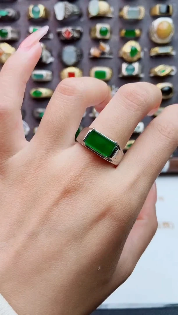 银S925镶嵌戒指翡翠天然翡翠男戒
