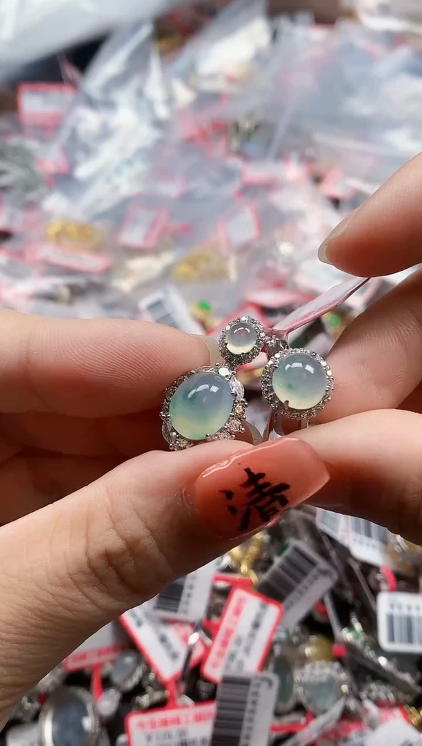 银S925镶嵌戒指翡翠天然A货缅甸翡翠