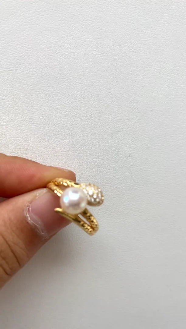 银S925镶嵌戒指海水珍珠7-8