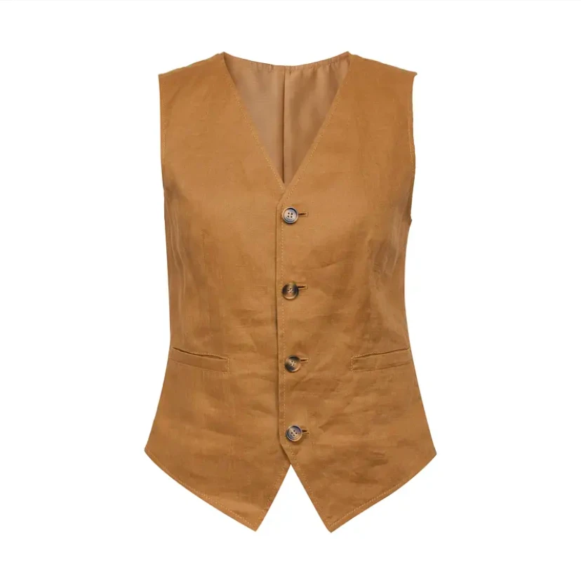 阿玛施AMASS新款时尚复古条纹百搭休闲短款西装马甲女士5400870