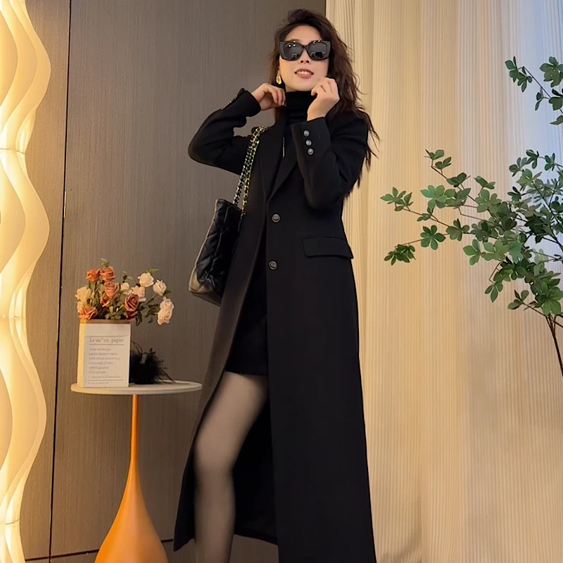 C.G2025显瘦秋季新款精纺斜纹长款西装女外套气质西服风衣