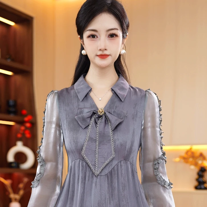 2025气质奢华蝴蝶结减龄爆款女装宽松气显瘦百搭连衣裙