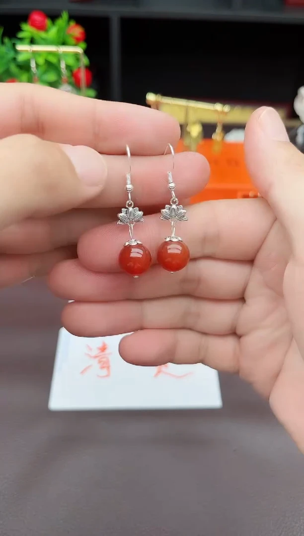 玛瑙/玉髓耳饰银S925镶嵌718000