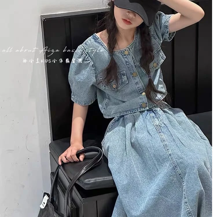 32179高端专享春秋款牛仔半身裙套装蓝色（蒂萨）