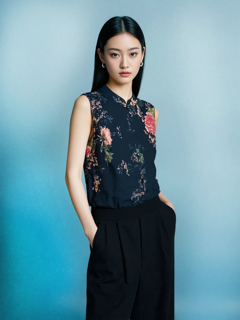 豪蓉秋冬新款填充桑蚕丝（长丝）香云纱冠乐绉民族风中式女棉服马甲