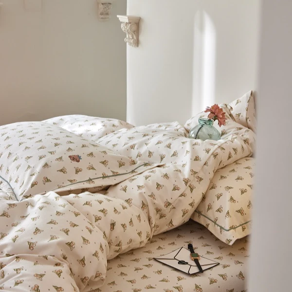 MJN专卖店款 活性印染全棉磨毛印花被套双人 F-004 花彩狗狗-米