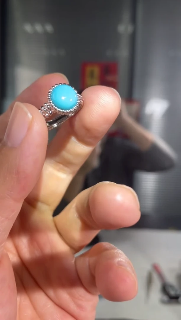 【闪购商品】绿松石戒指银S925镶嵌美松戒指（活口）