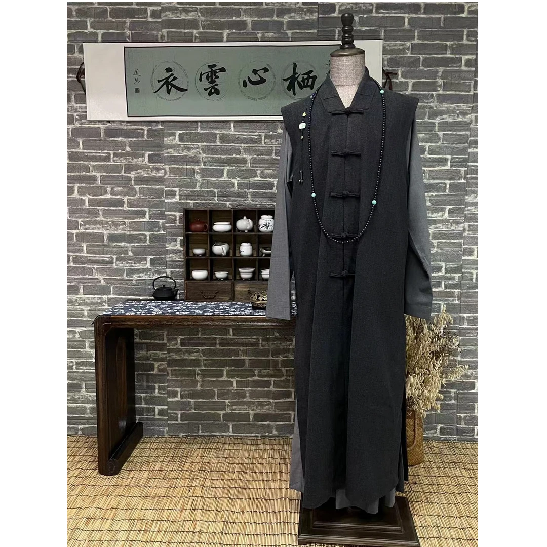 栖心雲衣保暖羊毛呢长伽蓝马甲