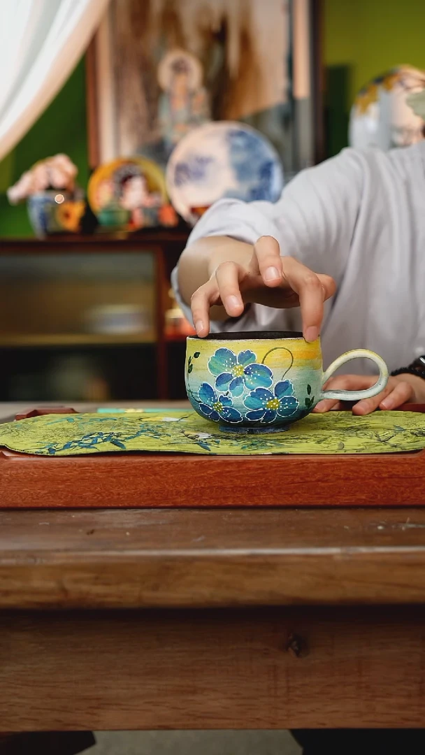 杯子景德镇纯手工釉下彩精品茶具水杯