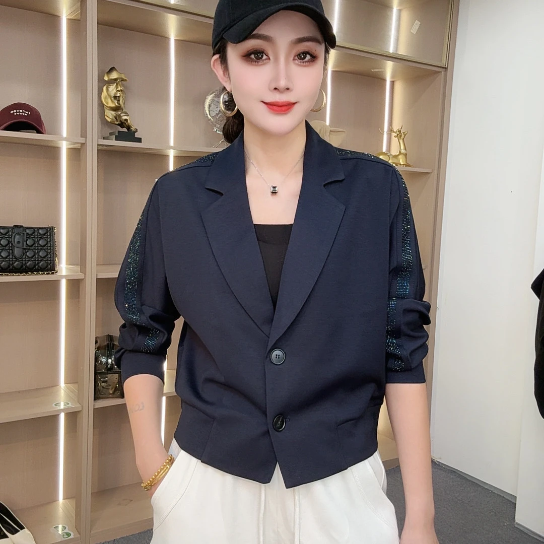 【众帆女装2】6008休闲显瘦西装领短款时尚百搭秋季设计感洋气上衣