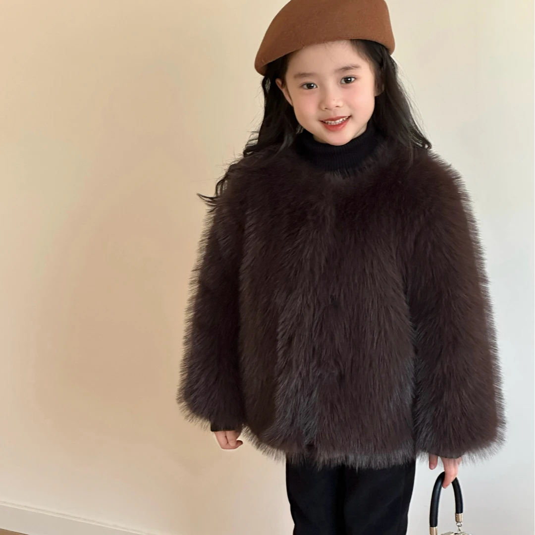 女童加厚毛毛外套儿童环保仿皮草大衣女宝仿狐狸毛棉袄加绒加厚冬