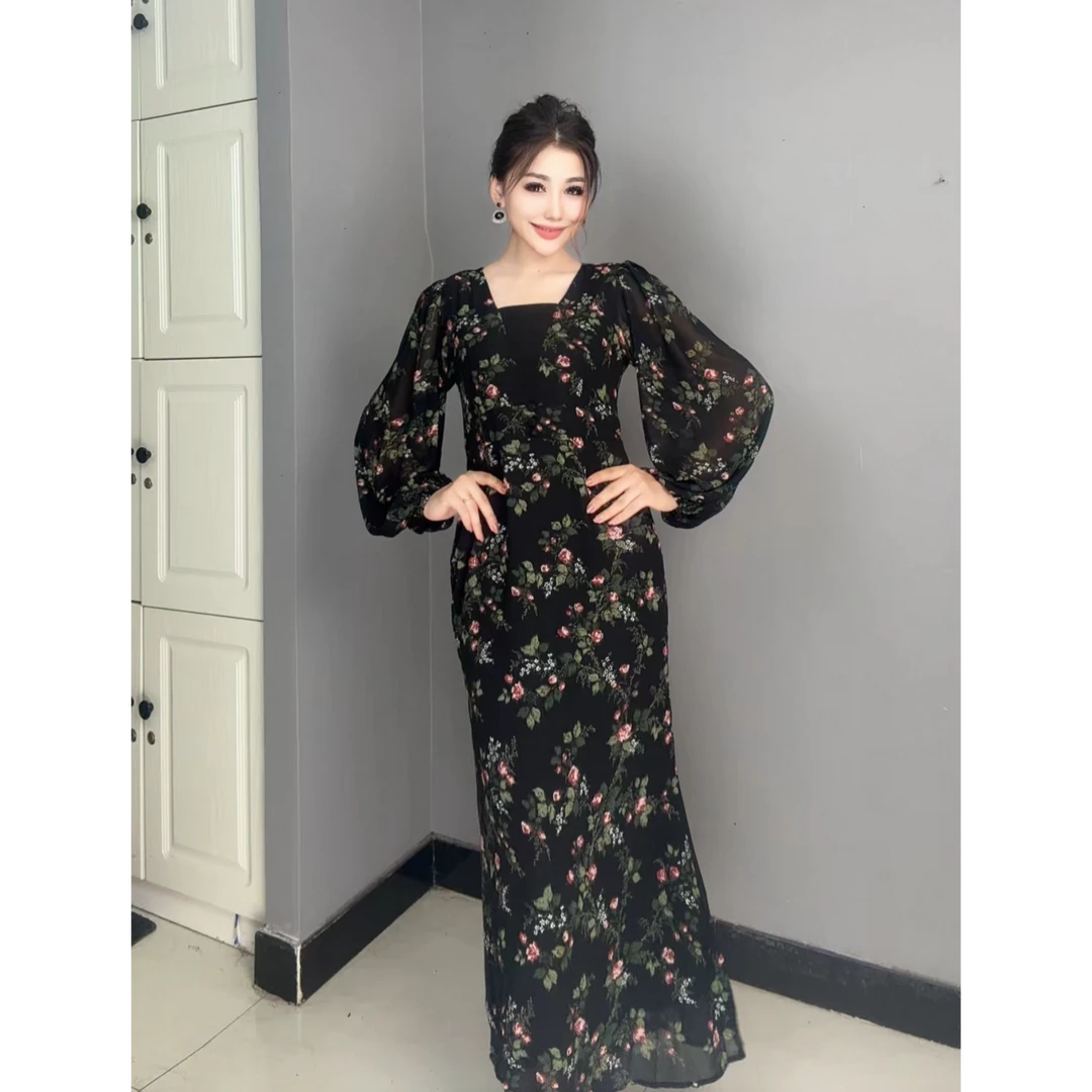 8831【古丽店铺包邮❤️】新款时尚气质灯笼袖女装连衣裙