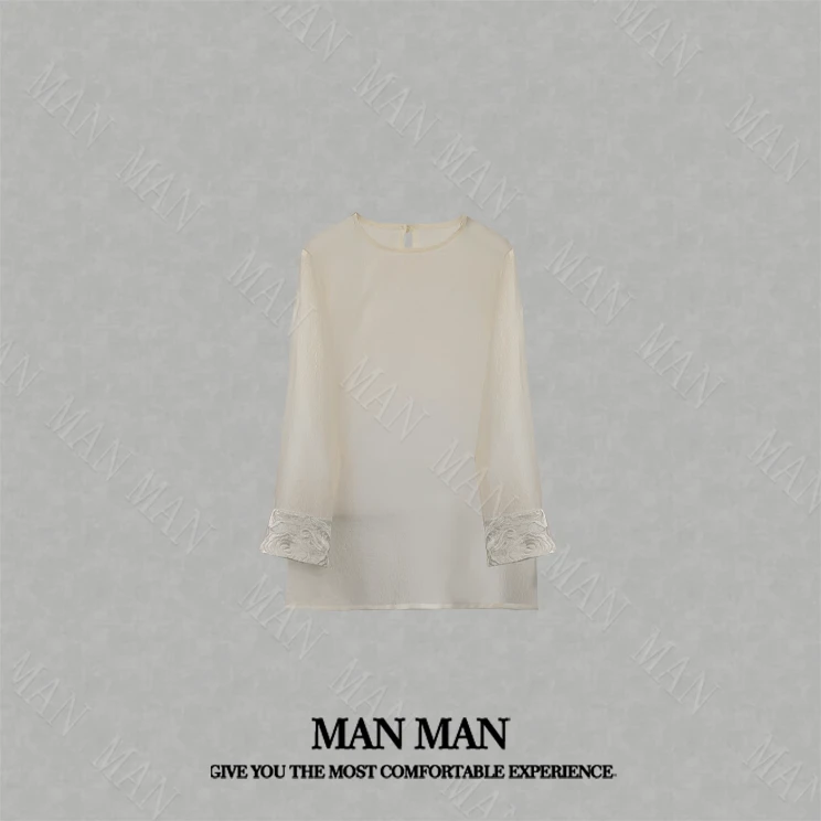 『凤鸣』满满出品-袖口刺绣圆领衫25036春款轻奢气质时尚重磅显瘦