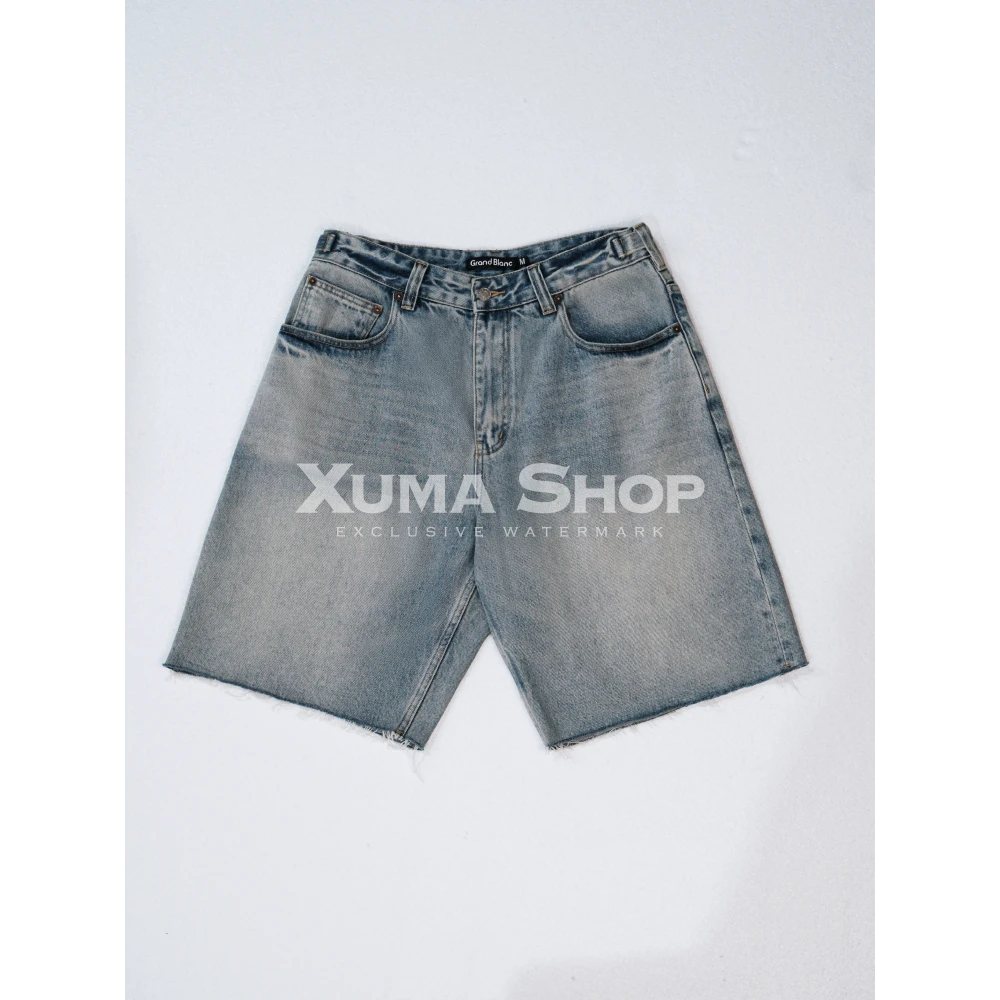 【XUMA 】2025夏四角线破坏毛边设计日系复古做旧水洗五分裤潮短裤