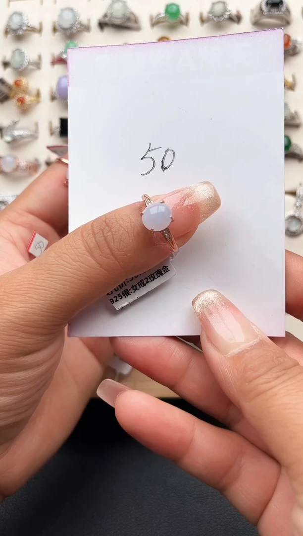【闪购商品】翡翠戒指银S925镶嵌缅甸天然A货翡翠S925银镶嵌