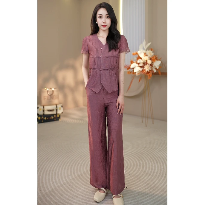 【SJYH1666】夏季新款套装裤两件套时尚优雅减龄洋气套装