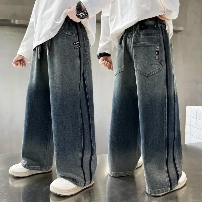 秋上新~简约时尚款2025新款中大童帅气休闲百搭宽松牛仔裤00319