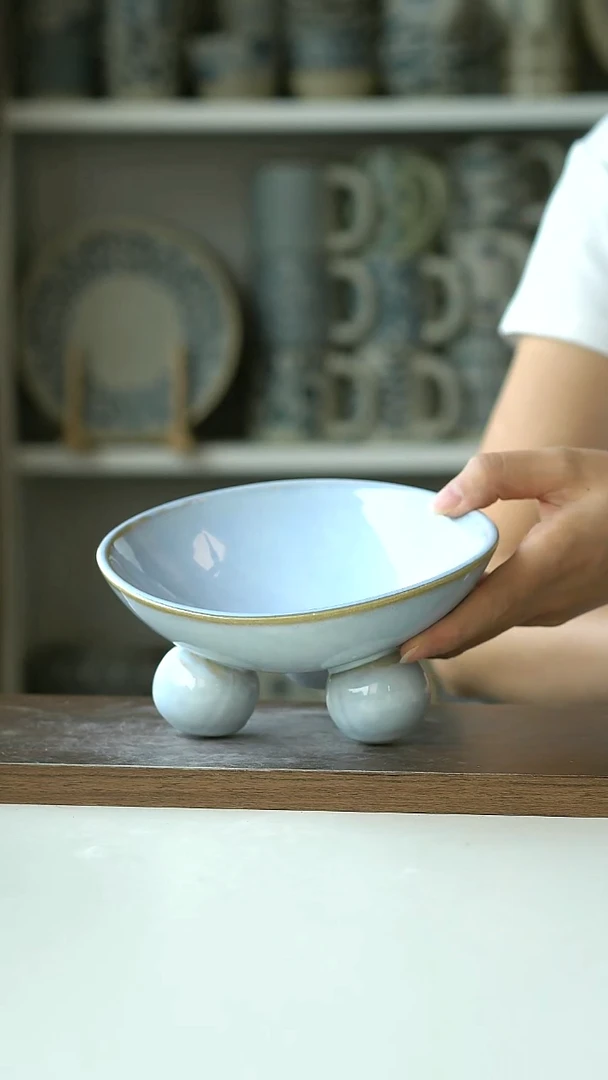 微瑕窑变蓝三足碗15.5Cm@4-2@