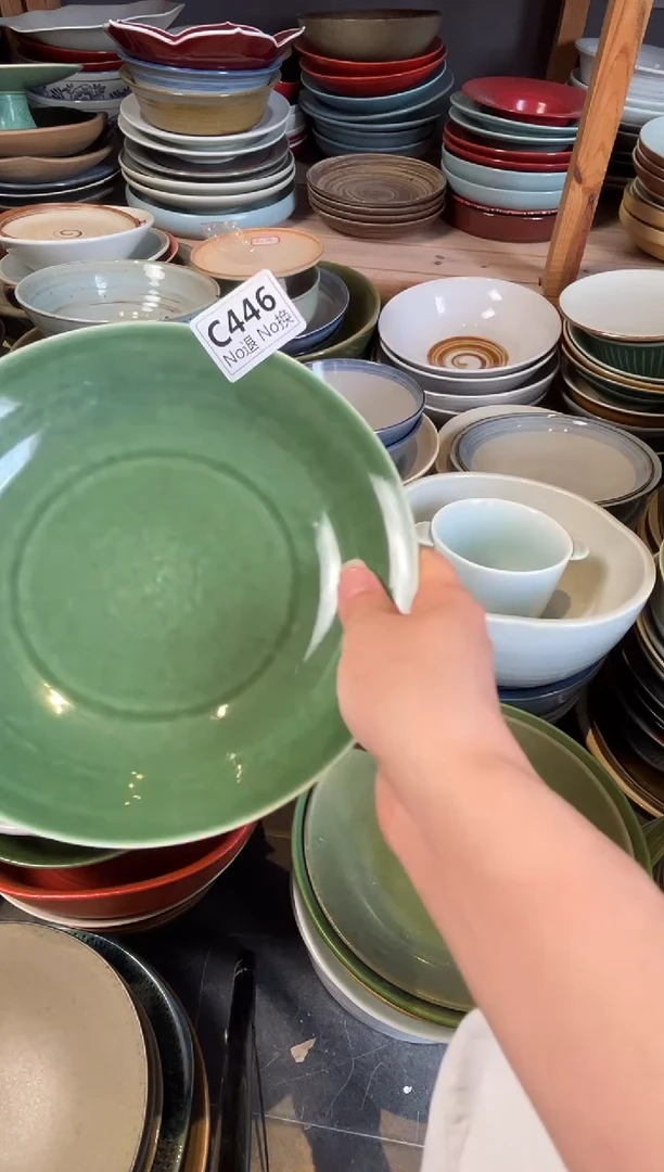 瓷片天**清c446绿色浅盘