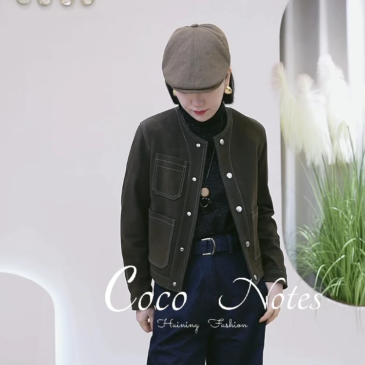 COCO NOTES【小香反绒】258816春款简约百搭绵羊皮反绒夹克外套