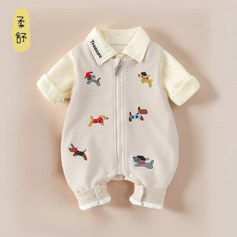 婴儿春秋连体衣男女宝宝超萌可爱分体两件套套装春季长袖外出爬服
