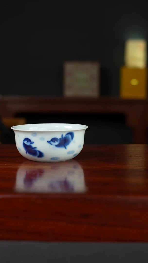 祖传窑真柴窑传承400年鸭子戏水卧足杯