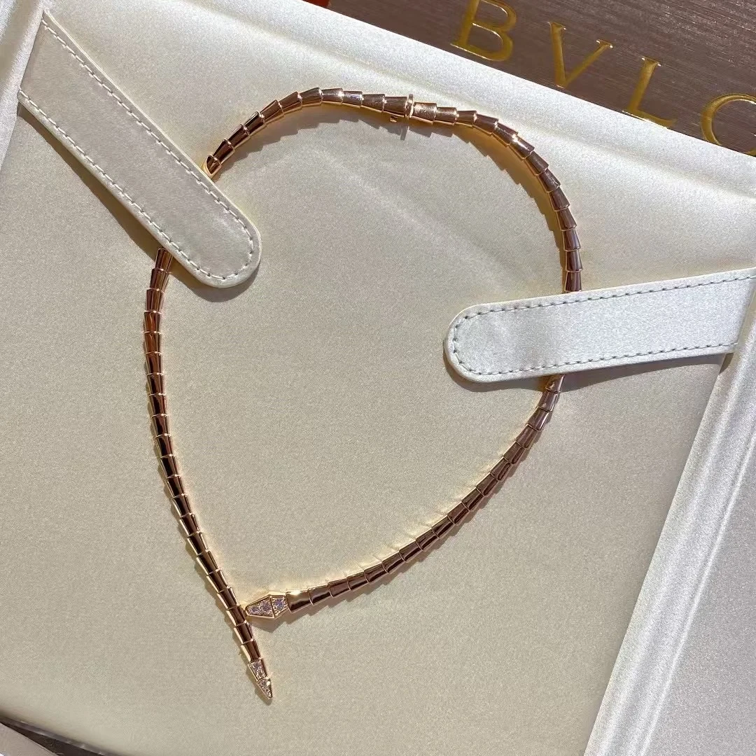 99新 BVLGARI/宝格丽 【欢欢活动】玫瑰金 钻石头尾带钻蛇骨项链 M