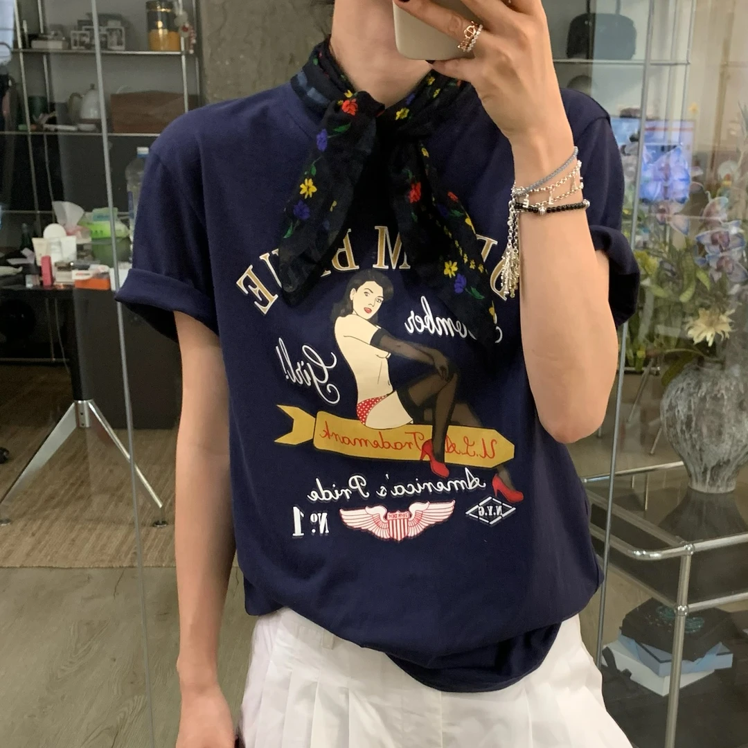 ByJunjun【火箭少女】复古T恤夏季印花圆领卡通短袖C25T11508