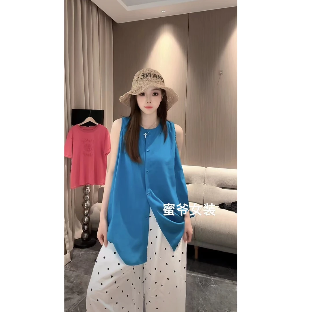 【蜜爷家】韩系单排扣背心+叠穿波点阔腿裤两件套2637#