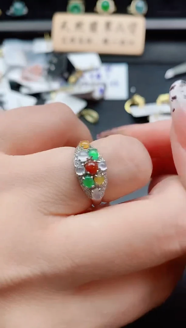 银S925镶嵌戒指翡翠1