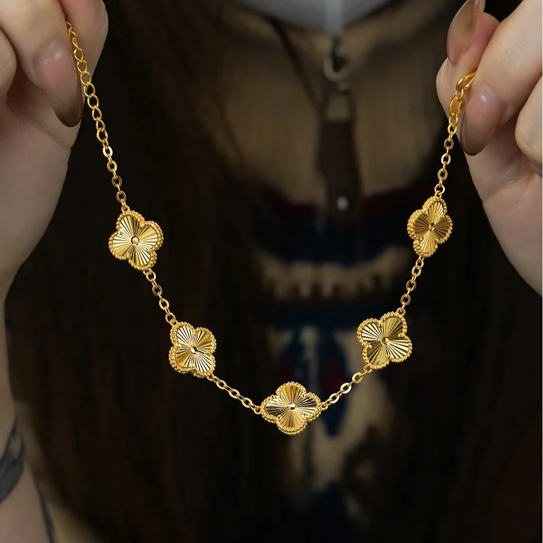 足银手链 四叶草五花镭射手链女足银