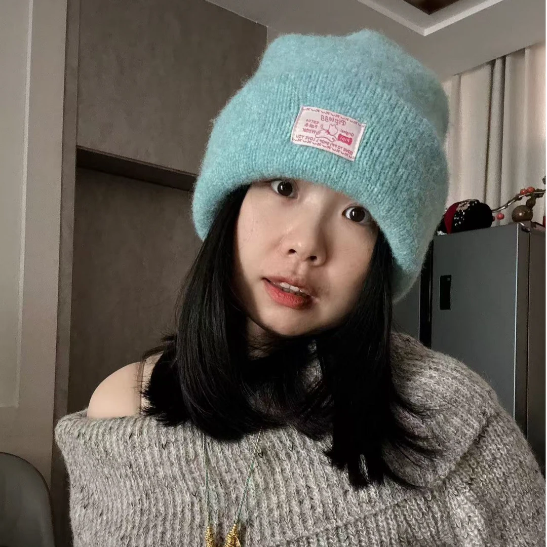 【森林推荐】韩版大头围贴标针织帽女含羊毛显脸小毛线百搭保暖帽