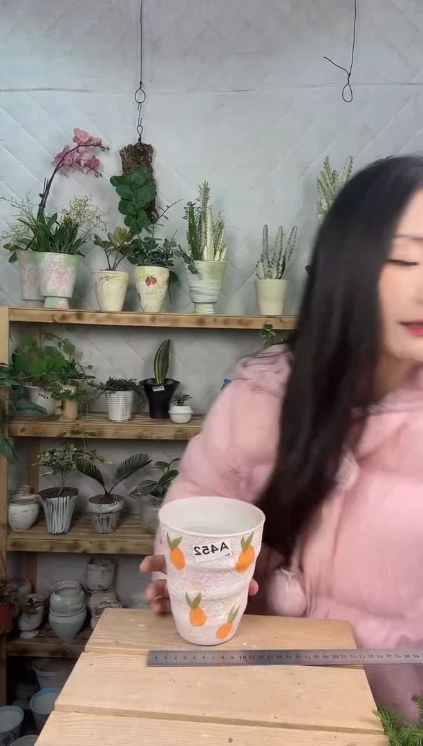 无花朵编号 452  景德镇手绘花盆口12高14